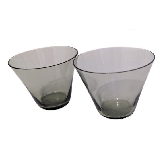 Vintage MCM Smoked Green Glass Wine Tumblers Stemless Martini Set of 2 - Picture 2 of 5